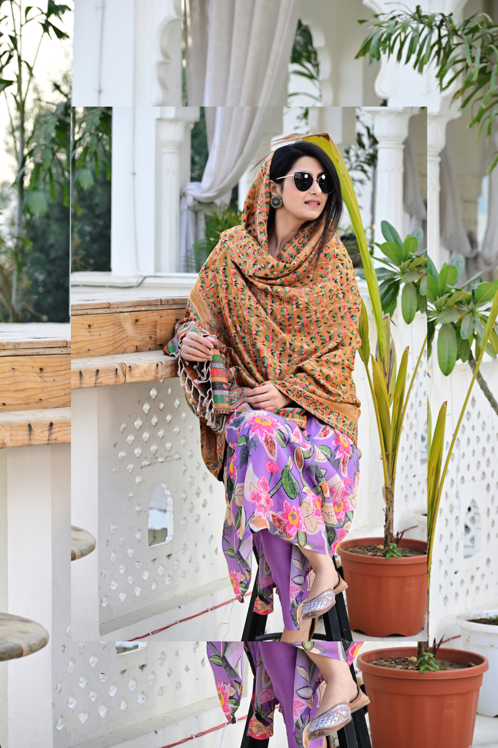 Traditional Woven Shawl with Vibrant Floral Motifs & Festive Colors