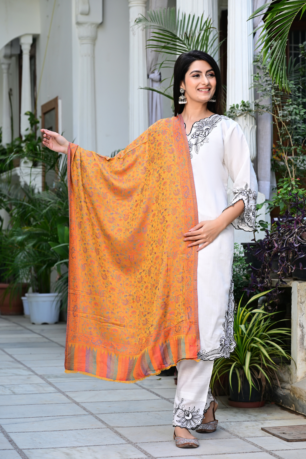 Mustard Ethnic Shawl with Fine Woven Craftsmanship