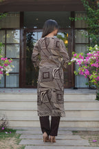 Brown Printed 3 Pcs Suit Set with Geometric Patterns