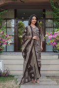 Brown Printed 3 Pcs Suit Set with Geometric Patterns