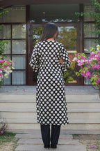 2 PCS Black Polka Dot Printed Kurta Set