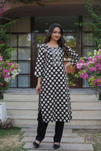 2 PCS Black Polka Dot Printed Kurta Set