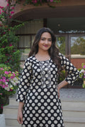 2 PCS Black Polka Dot Printed Kurta Set