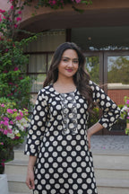 2 PCS Black Polka Dot Printed Kurta Set