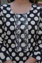 2 PCS Black Polka Dot Printed Kurta Set