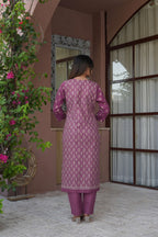 Mauve Purple 3 Pcs Printed Suit Set with Intricate Ethnic Motifs