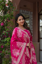 Rani Pink 3 Pcs Printed Suit Set with Traditional Motifs – Royal & Elegant Ethnic Look
