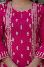 Rani Pink 3 Pcs Printed Suit Set with Traditional Motifs – Royal & Elegant Ethnic Look