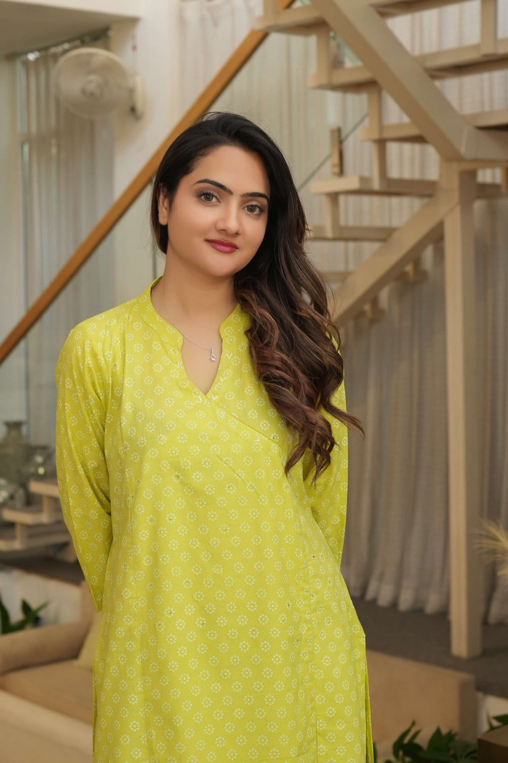 Lime Green 3 Pcs Printed Suit Set