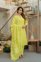 Lime Green 3 Pcs Printed Suit Set