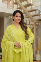 Lime Green 3 Pcs Printed Suit Set