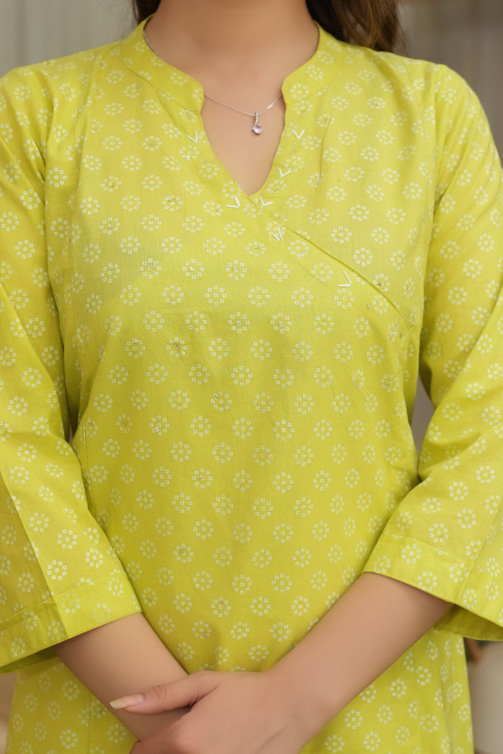Lime Green 3 Pcs Printed Suit Set
