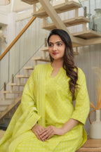 Lime Green 3 Pcs Printed Suit Set