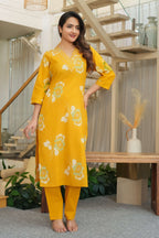 Mustard Yellow 3 Pcs Printed Suit Set with Floral Patterns – Elegant & Festive Ethnic Look