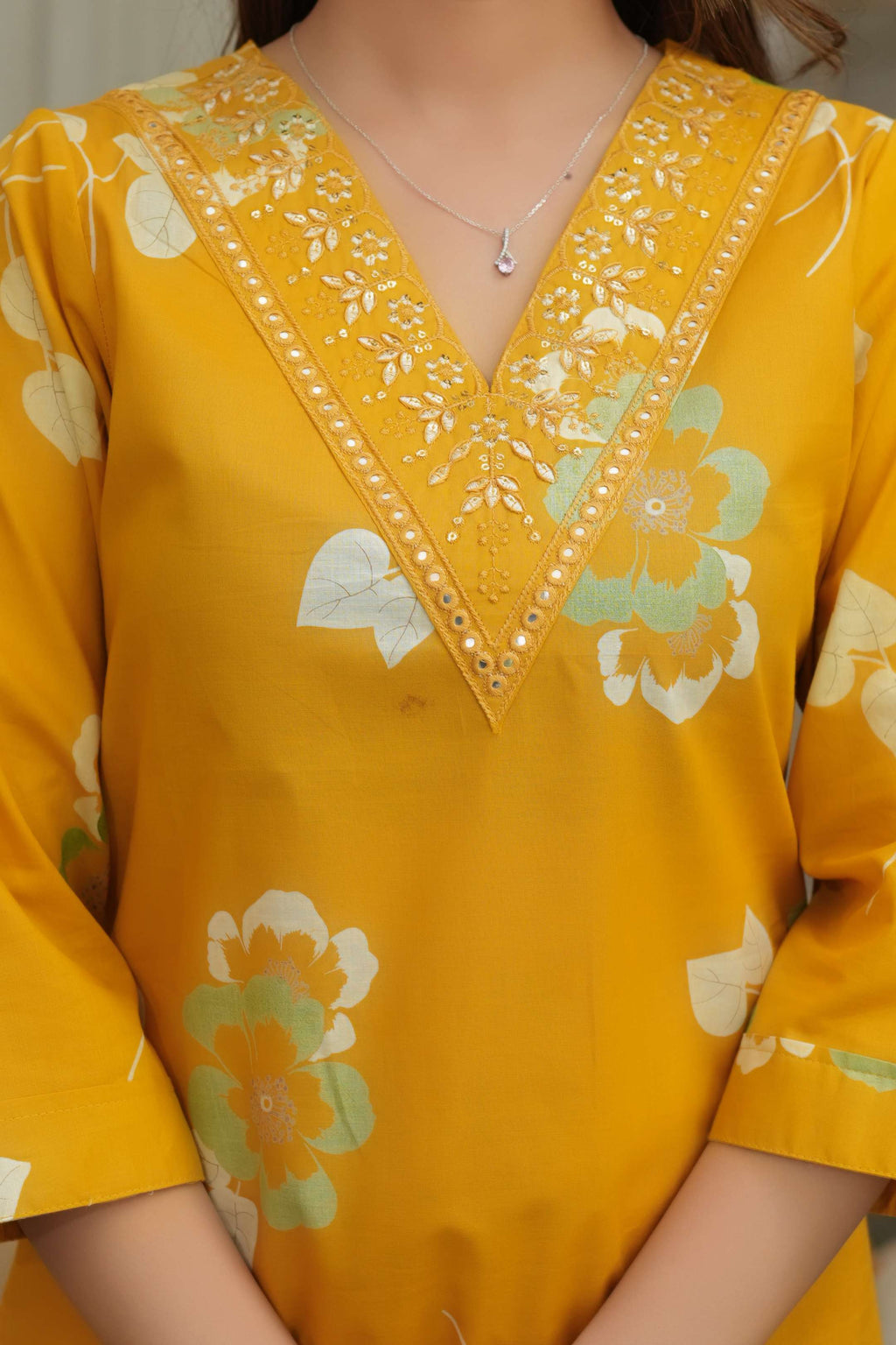 Mustard Yellow 3 Pcs Printed Suit Set with Floral Patterns – Elegant & Festive Ethnic Look