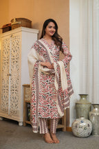 Off-White 3 Pcs Printed Suit Set with Floral & Zigzag Patterns