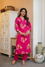 3 pcs Vibrant Pink Suit Set with Floral Dupatta