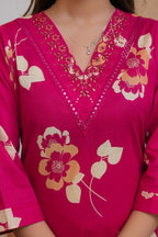 3 pcs Vibrant Pink Suit Set with Floral Dupatta