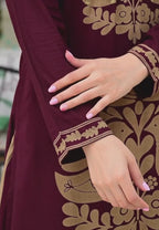 Mehroon Imported Rayon 2-Piece Block Print Suit Set with Katha Embroidery