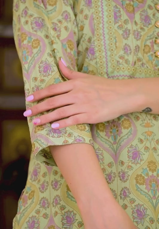 Sea Green (Pista) Pure Cotton 3-Piece Suit Set with Neck Embroidery