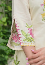 Cream Imported Silk 3-Piece Suit Set with Heavy Embroidery & Printed Tissue Dupatta