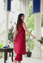 Red Color 2-Piece Cord Set in Silk Cotton Fabric